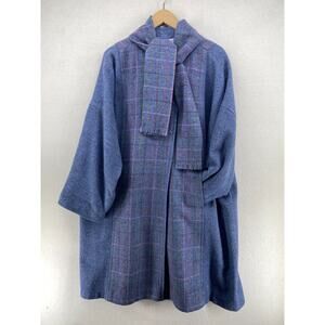 AVOCA COLLECTION Coat Womens L Pure New Wool Windowpane Scarf Ireland Blue VTG